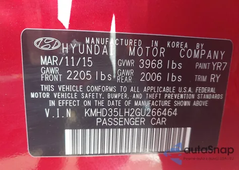 2016 Hyundai Elantra Gt z USA, uszkodzony, nr VIN KMHD35LH2GU266464